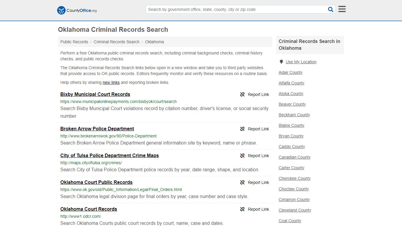 Oklahoma Criminal Records Search - County Office